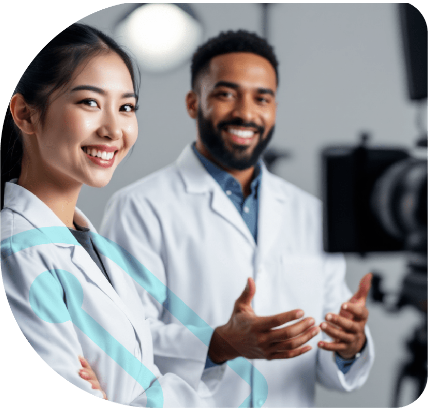 Profissional de saúde gravando vídeo educativo com DocStudios - plataforma de IA para criação de conteúdo médico